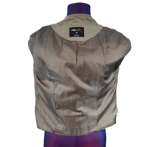 FB Sisters Moto Military Jacket Khaki w Embroidered Aztec Pattern Size Medium - Picture 10 of 13